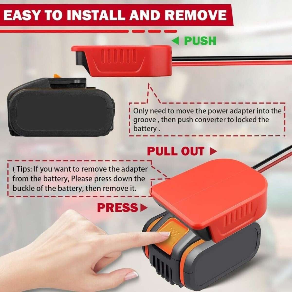 Adapter For Worx 20V 4PIN with 6FT Jumper Cable Car Battery Charger Jump Starter