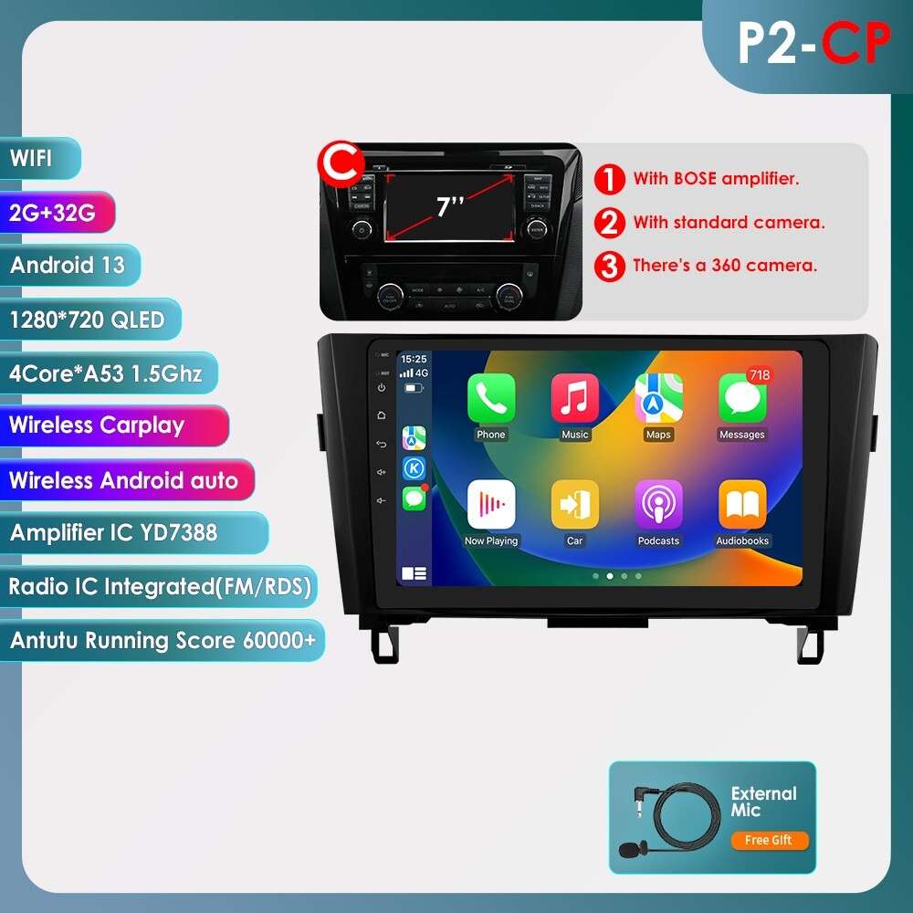 CarPlay Radio Stereo GPS Android 13 For Nissan Rogue 2014 2015 2016 2017 X-Trail