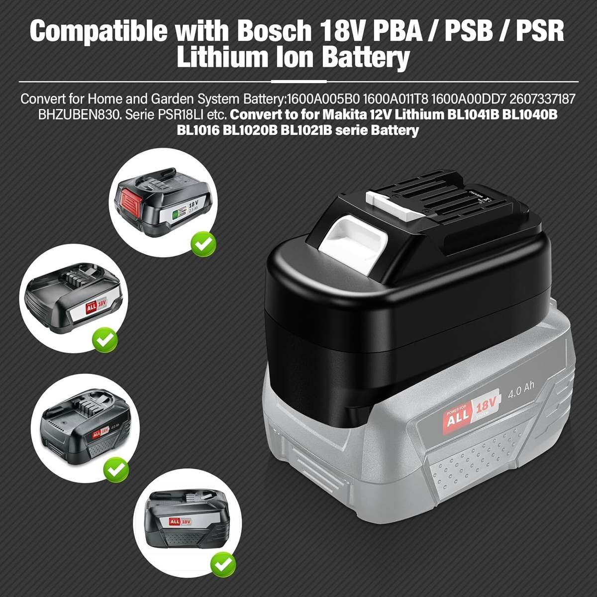 Adapter for Bosch 18V PBA Li-ion Battery Converter to for Makita 12V Power tools