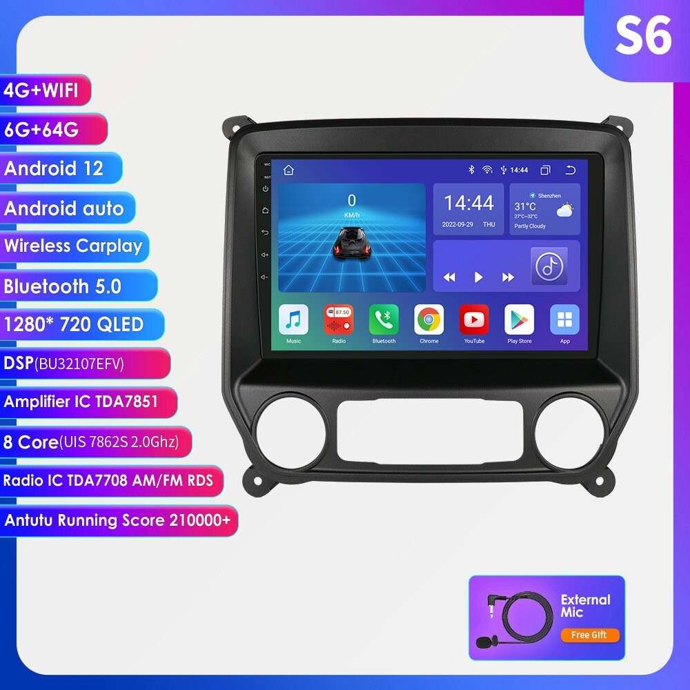 6+64GB Android 12 Car Radio DSP GPS For Chevrolet Silverado GMC Sierra 2014-2018