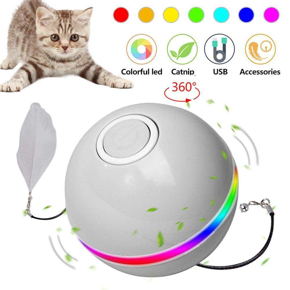 Smart Rechargeable Interactive Cat Toy Colorful LED Self Rotating Catnip Ball
