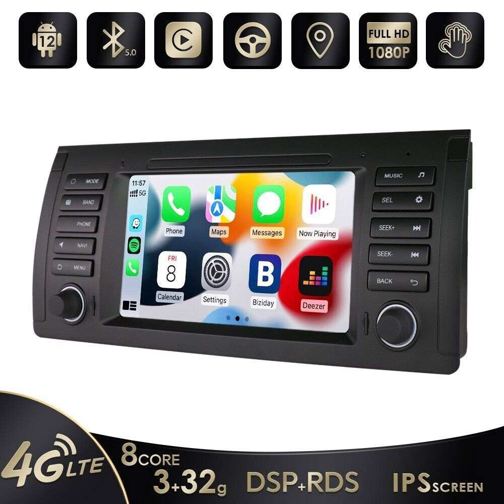 For BMW 5 Series E39 528i 530i CarPlay Android 12 7" Car GPS Stereo CarPlay DSP