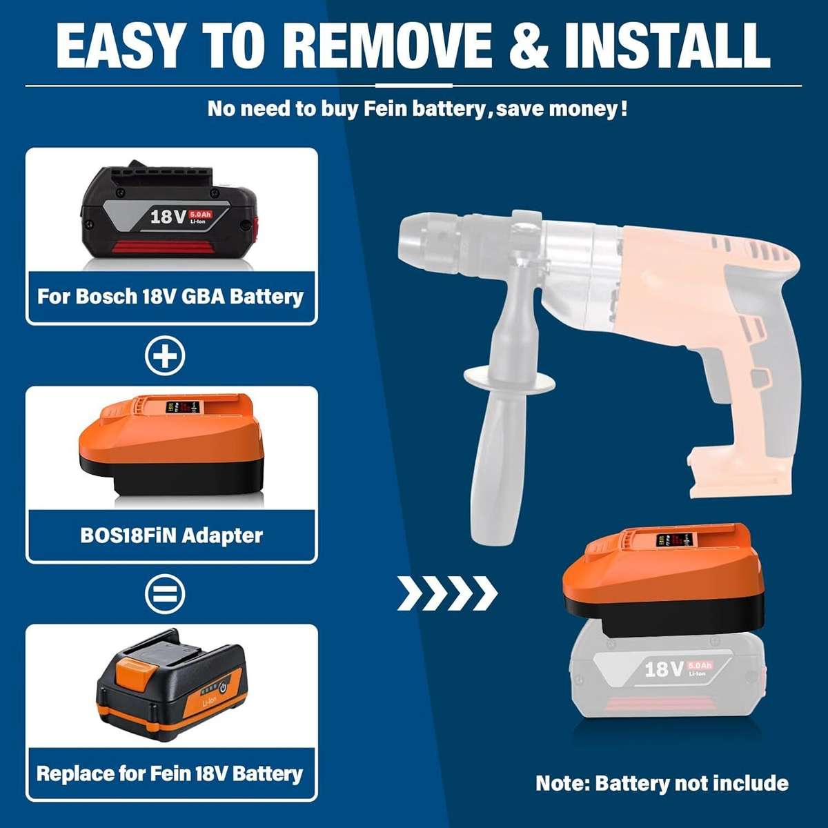 Adapter for Fein 18V Tools for Bosch 18V Battery to for Fein 18V Cordless Tool