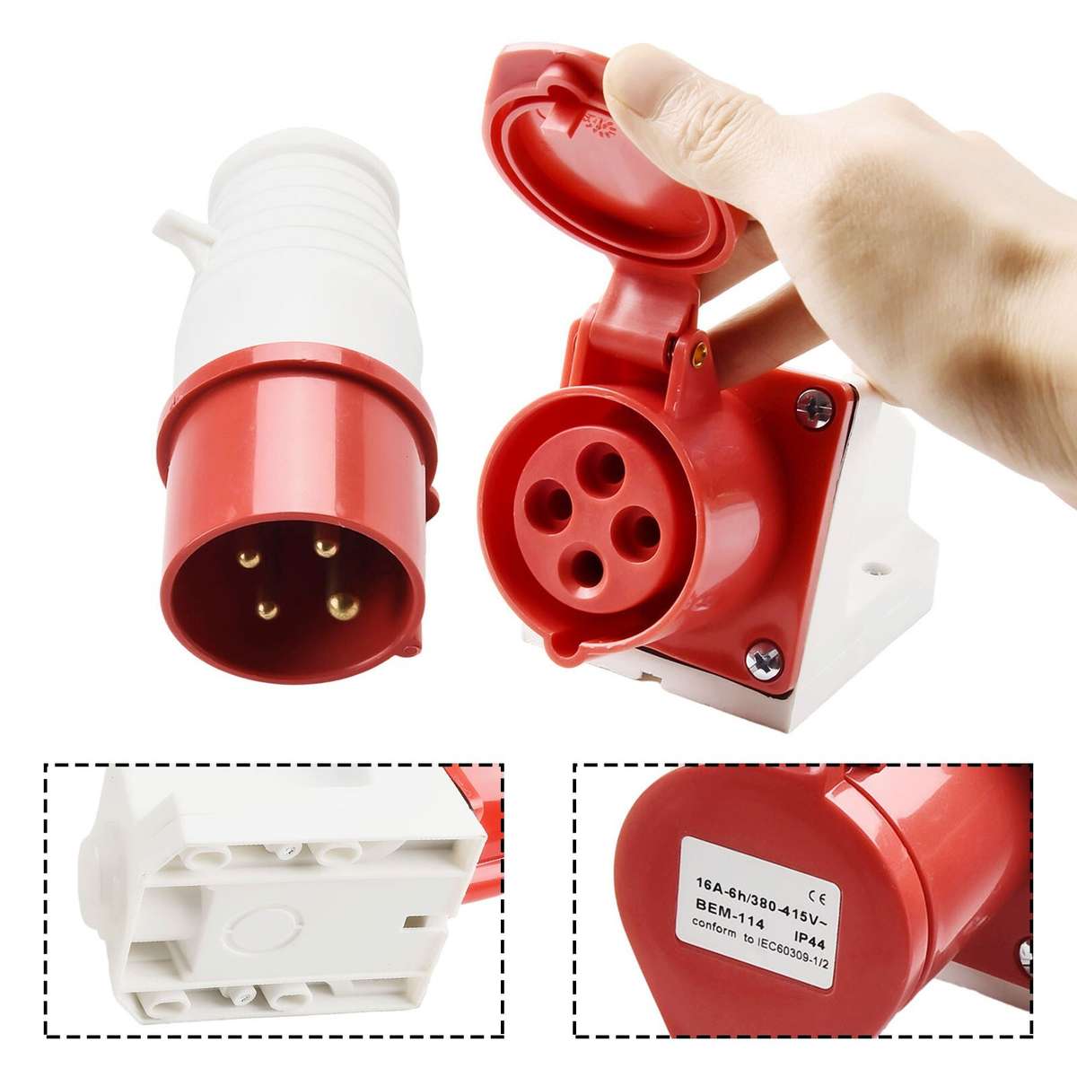 380~415V Industrial Plug And Socket 4core 4P 16A Electrical Connector IP44