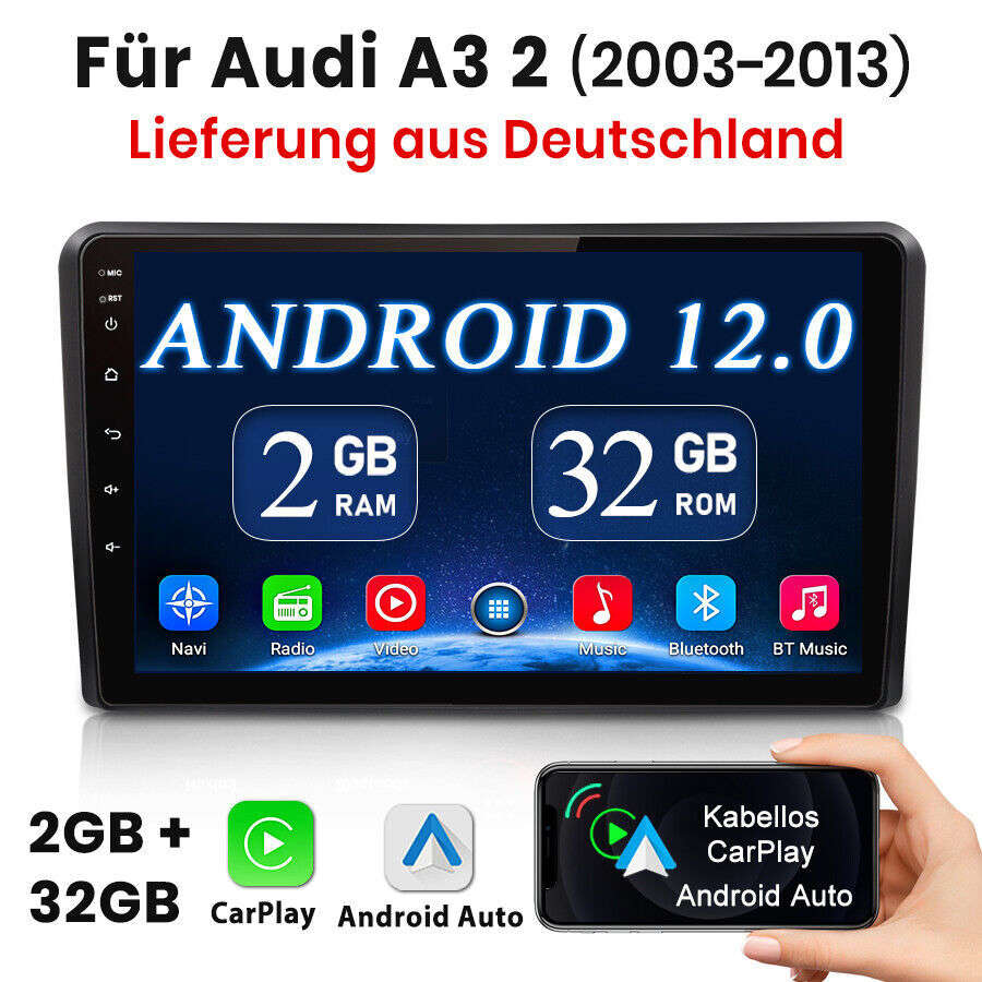 Wireless CarPlay Android Radio for Audi A3 S3 Quattro 2003-2012 Car Stereo 2+32G