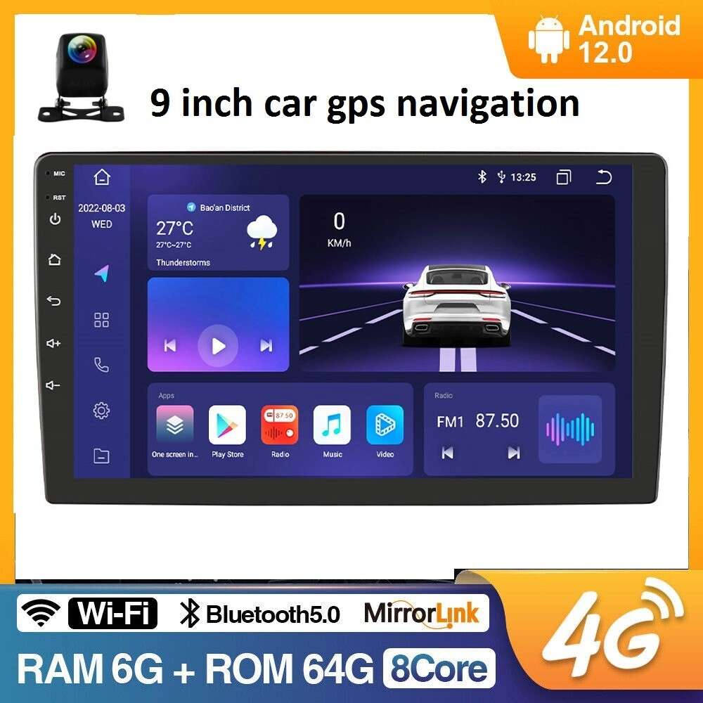 9" 2 Din Android 12 Car Radio Stereo Carplay WiFi 8-Core GPS Navi 6+64GB +Camera