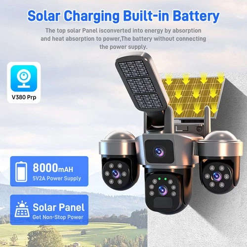Solar Battery Wireless WiFi Outdoor Pan/Tilt Home Security Camera 9MP HD w/ 32GB