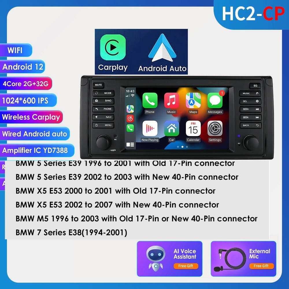 For BMW E53 X5 E39 Car Stereo WiFi 7" Android 12 Radio GPS Navigation BT CarPlay