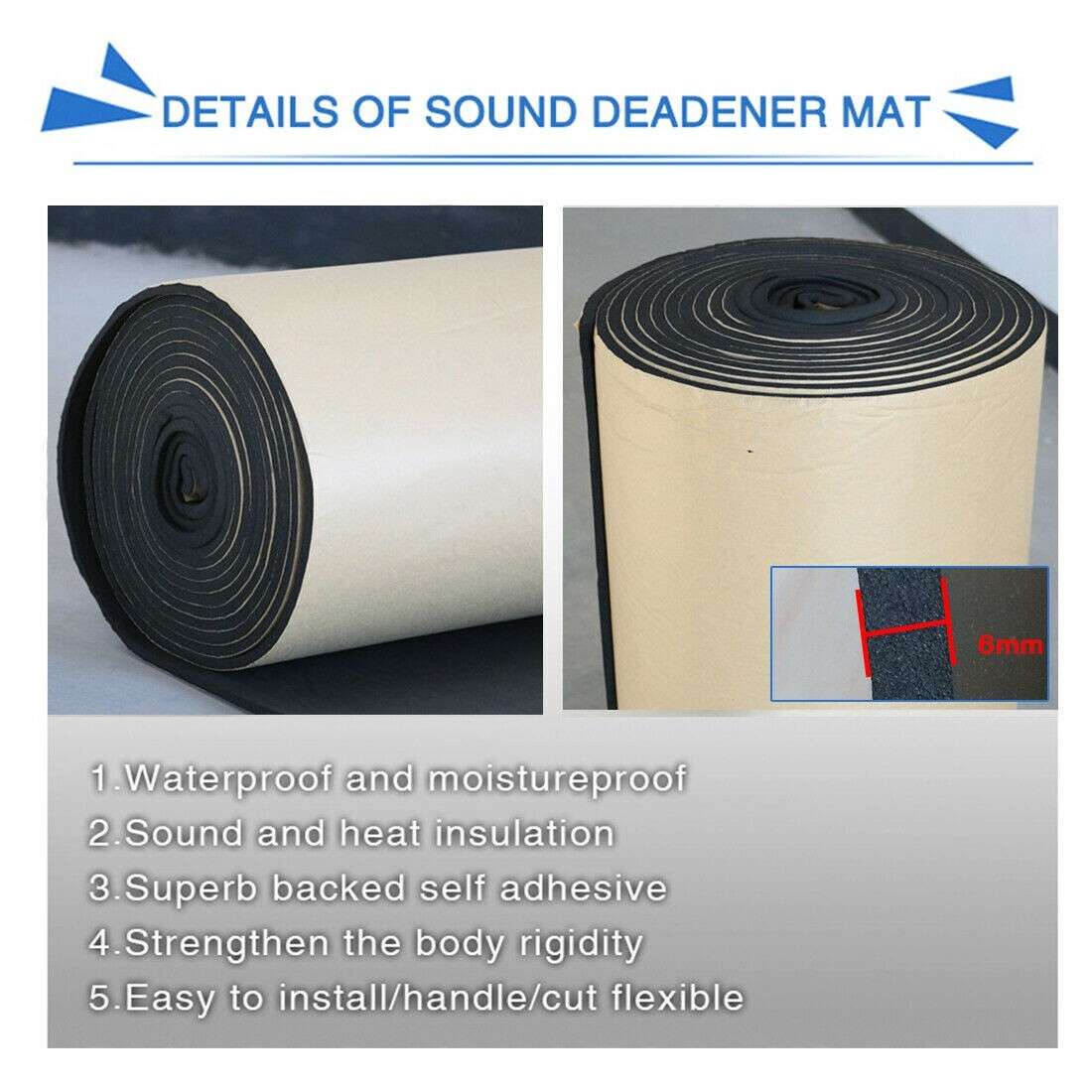 Shield Deadening Closed Floors Insulation Interior Mat Noise Sound Proof Stereo