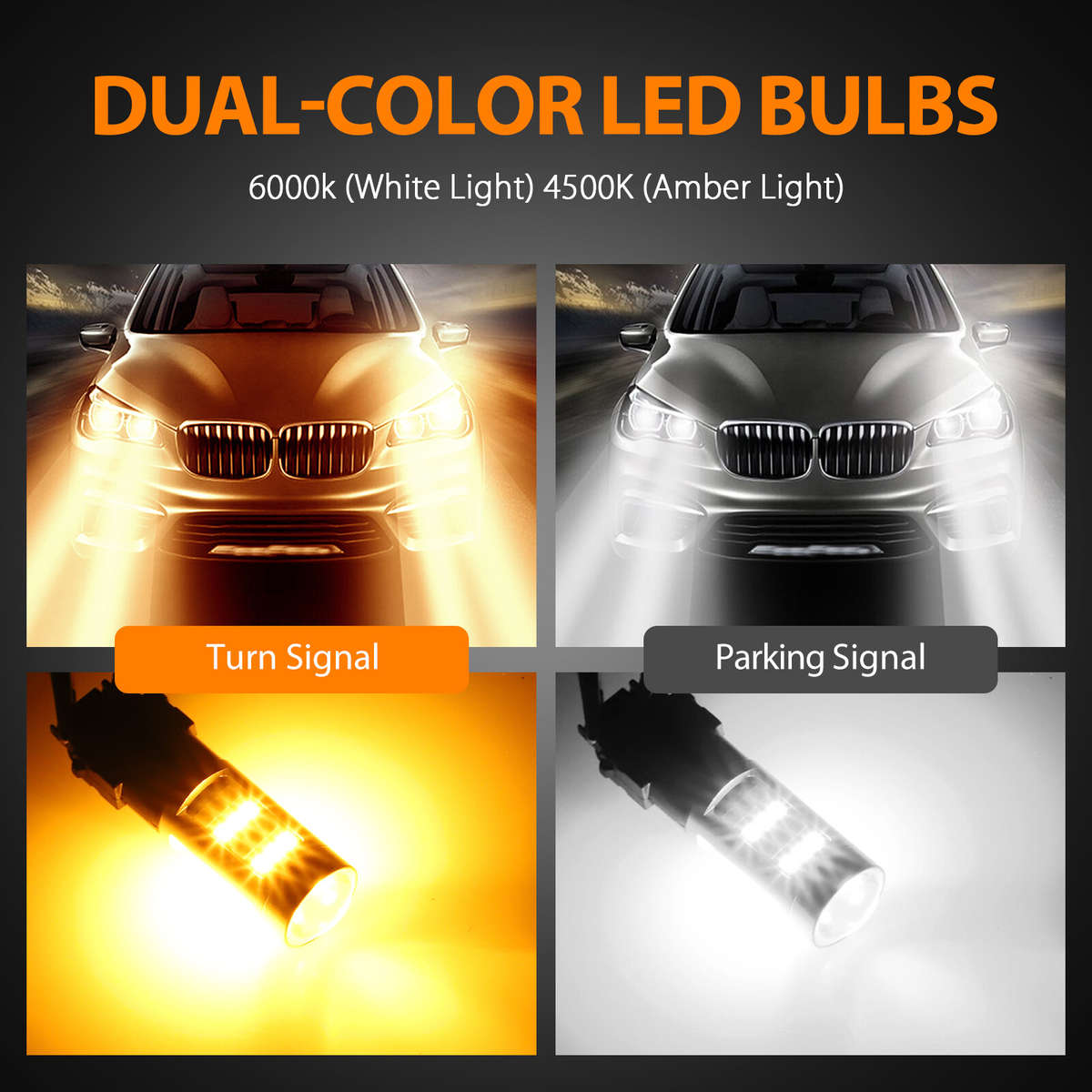 4X Error Free White/Amber 3157 LED DRL Switchback Turn Signal Parking Light Bulb