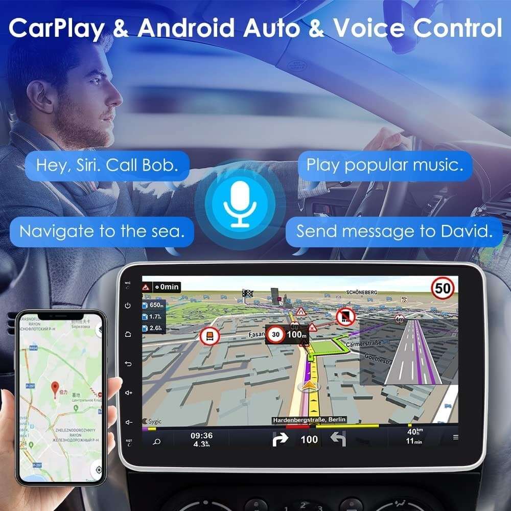 CarPlay Single 1DIN Rotatable 10.1'' Android 12 Car Stereo Radio GPS Wifi 4+32GB