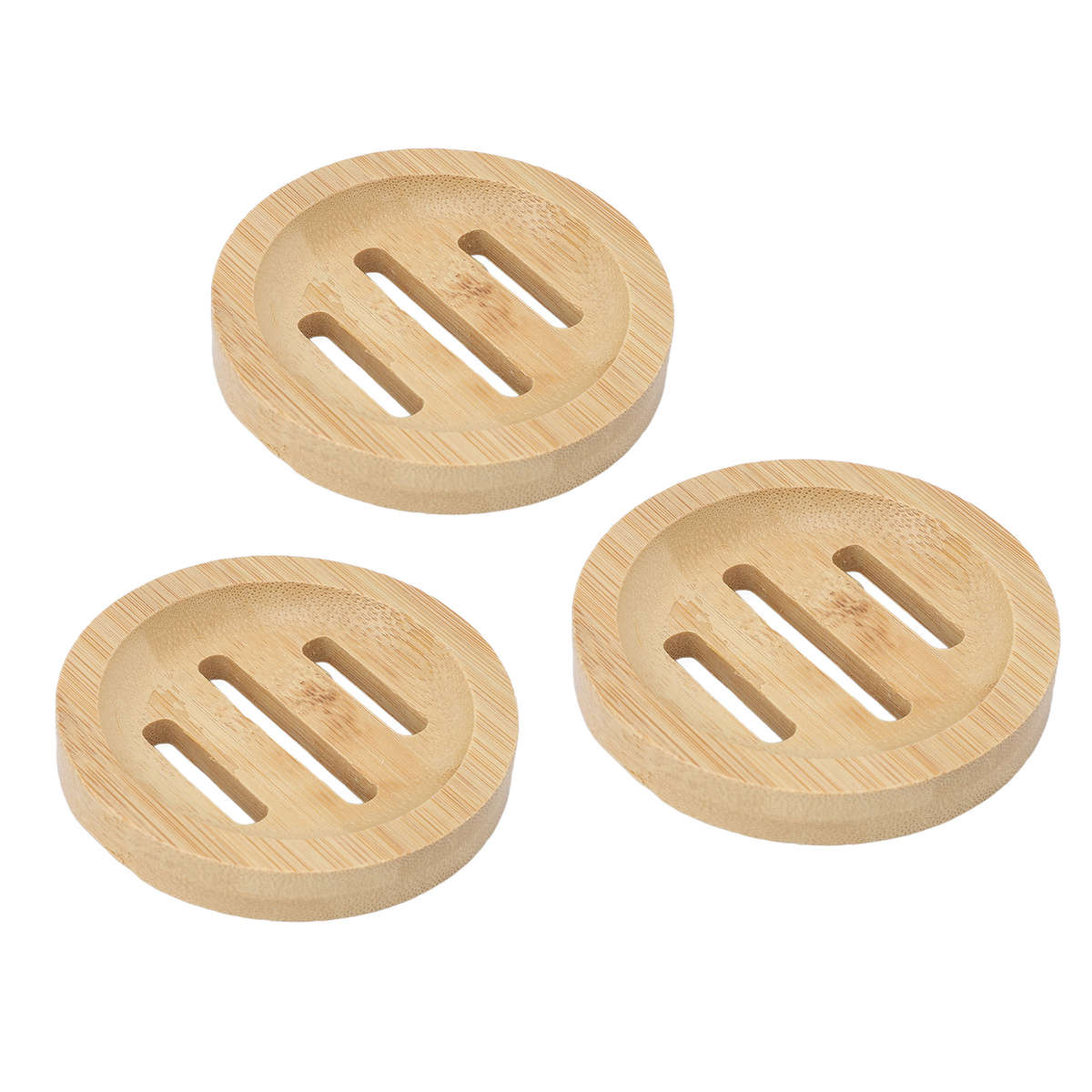 3pcs Bamboo Round Dish Home Bathroom Retro Elegant Self Draining H CHW