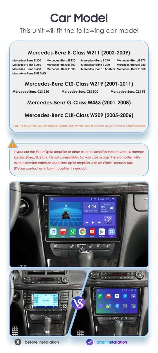 For Mercedes Benz E Class W211 E320 E350 Android 13 CarPlay Radio GPS Navi 4+32G