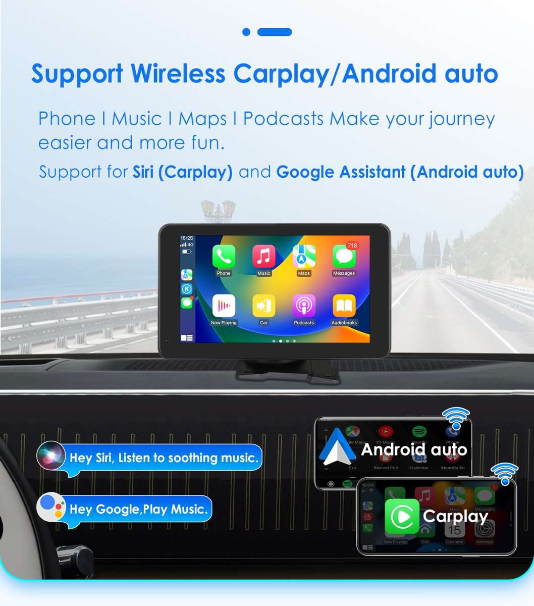 7" Adjustable Screen Android Auto Carplay Car Stereo GPS Multimedia Player AUX