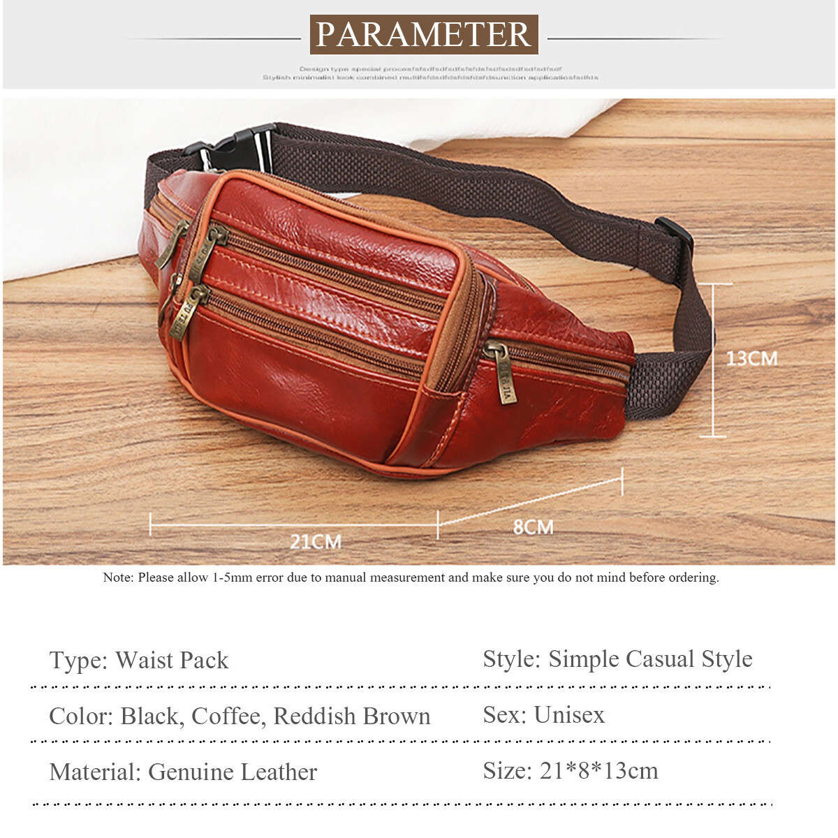 Leather Mens First Layer Cowhide Mobile Phone Pockets Waist Fanny Bag Pouch j