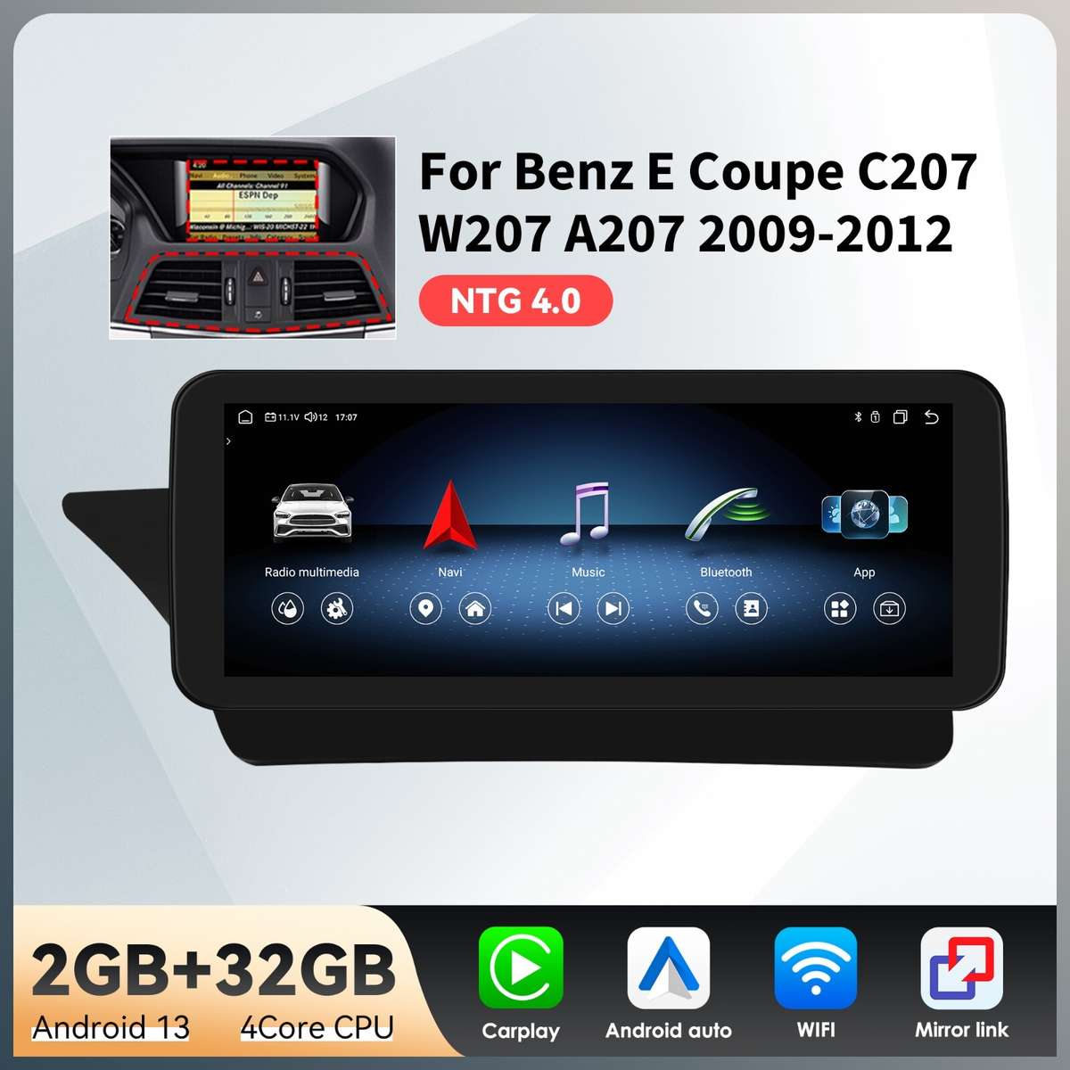10.25'' Android 13 Carplay Stereo GPS For Mercedes Benz E Coupe C207 A207 NTG4.0