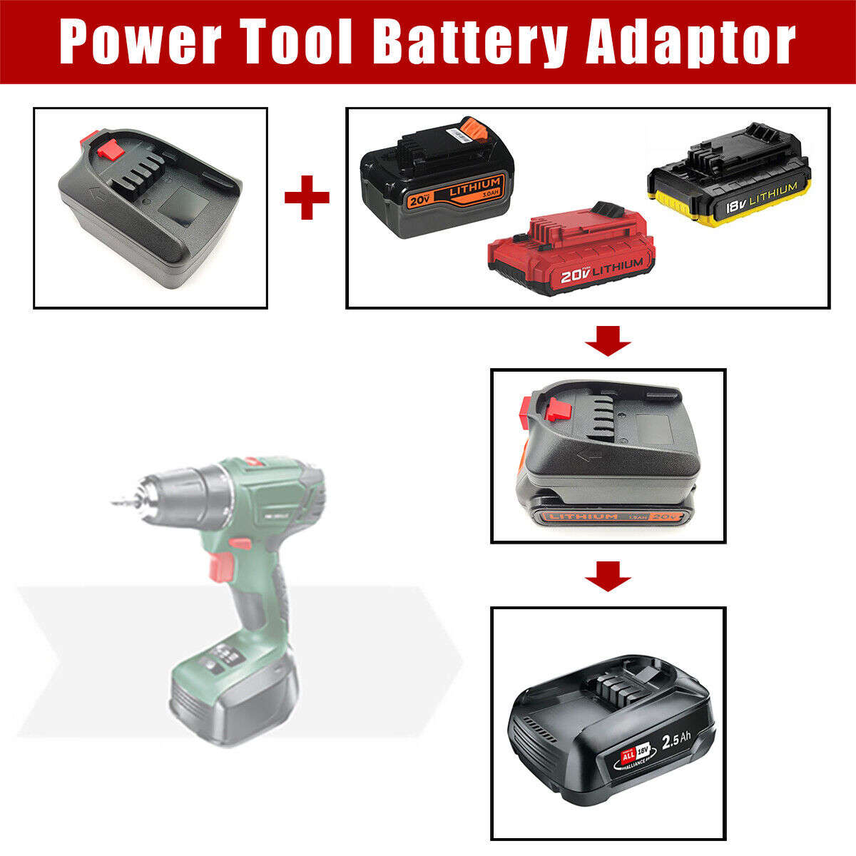 Adapter for Black Decker 20V Li-ion Battery Convert to for Bosch PBA 18V CTool
