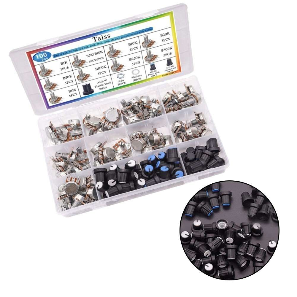 100PCS Rotary Potentiometer Assortment Kit For Audio Applications