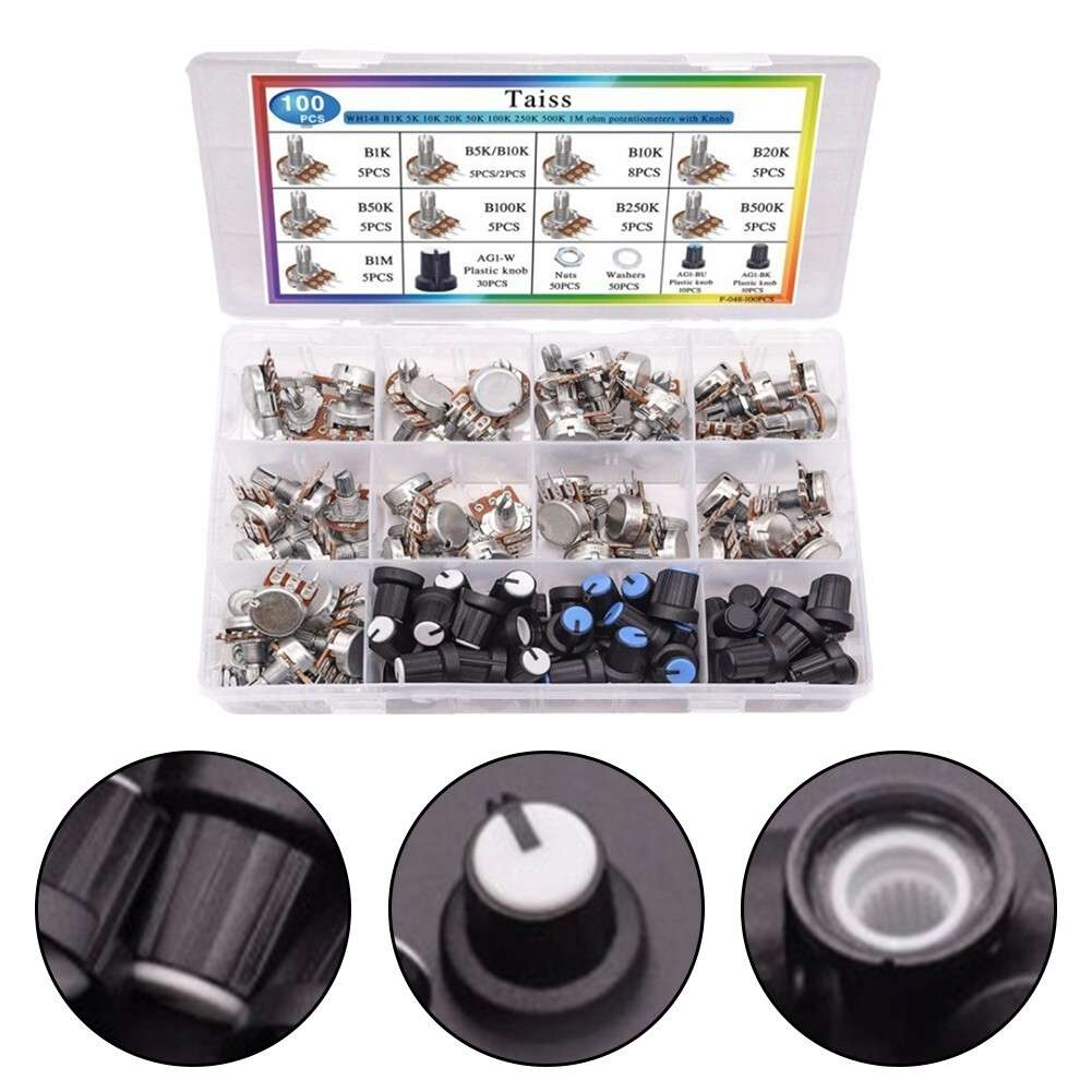100PCS Rotary Potentiometer Assortment Kit For Audio Applications