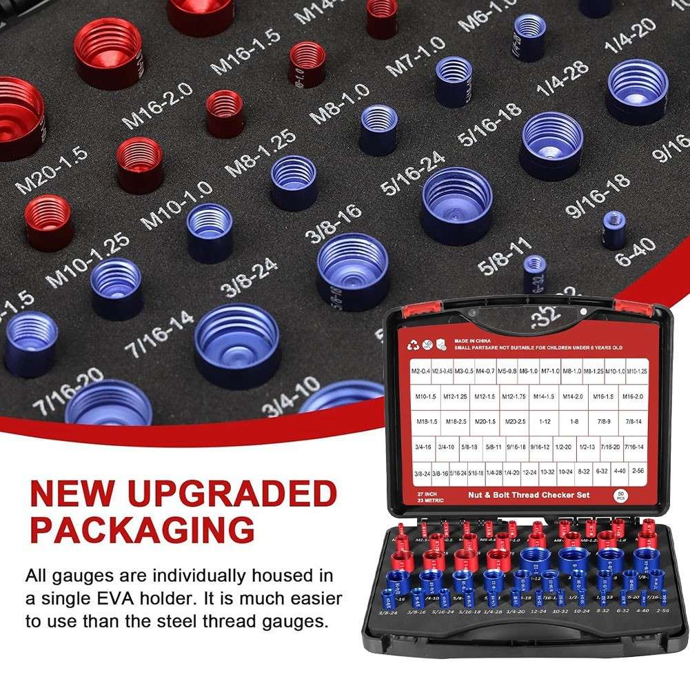 50pcs Nut And Bolt Thread Gauge Set For SAE And Metric Thread Identification