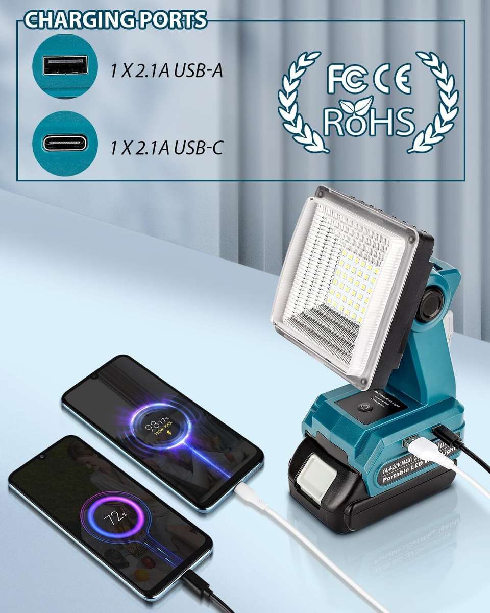 Jobsite Light Flashlight Cordless LED Work Light for Makita 18V Battery LED USB