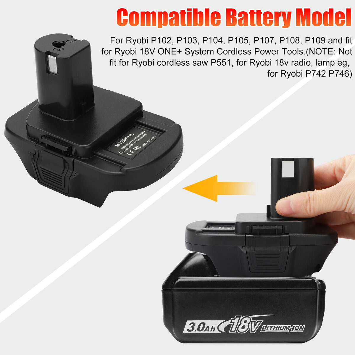 Battery Adapter MT20RNL for Makita Li-ion Batteries Convert for Ryobi 18V Tools