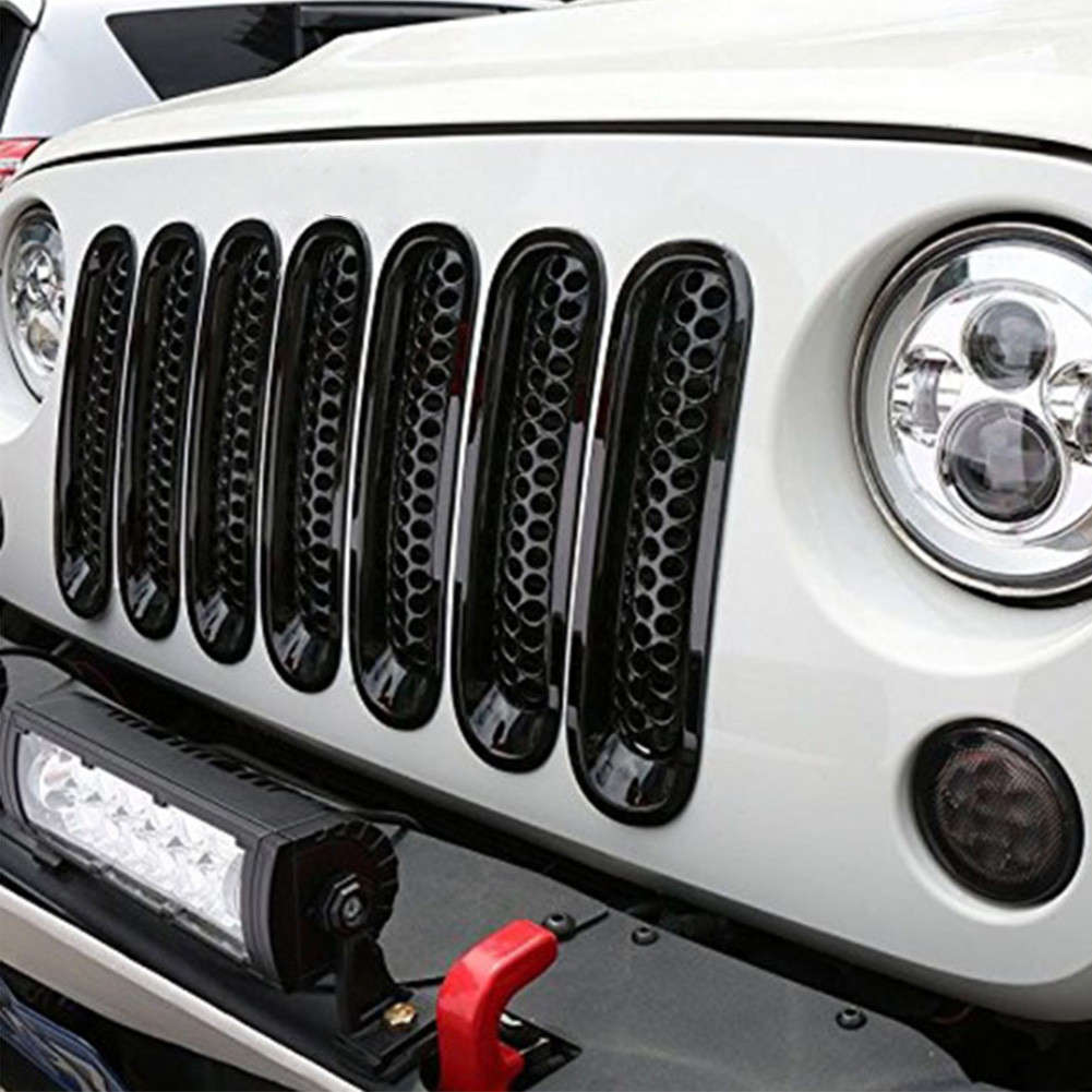 7pcs Black Car Front Bumper Mesh Grille Part For JK 20072017