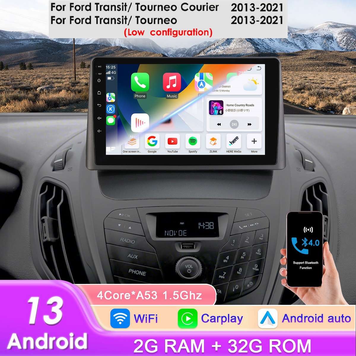For Ford Transit Tourneo 2013-21 Apple Carplay 9"Android 14 Car Stereo Radio GPS