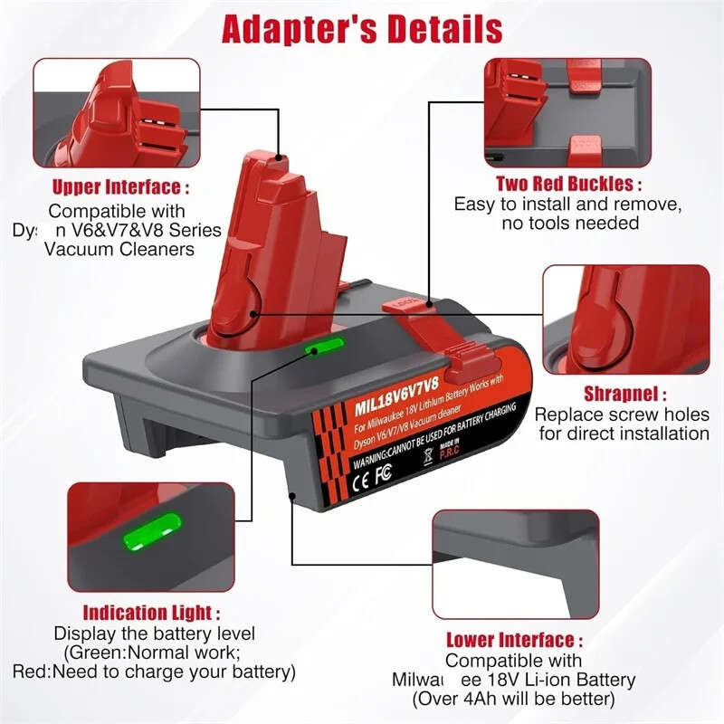 Battery Adapter for Milwaukee 18V Convert to for Dyson V6 V7 V8 Vacuum Cleaner