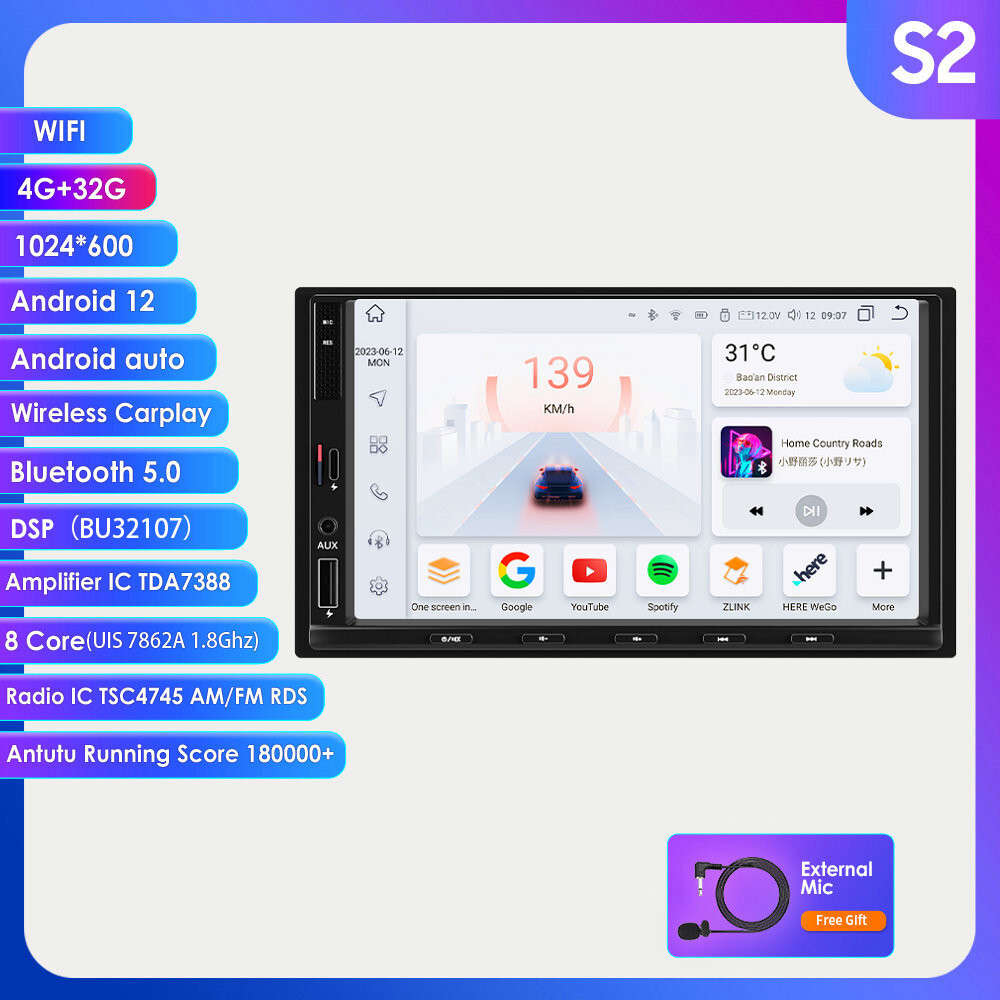 7" 2 Din Android 12 Universal Car Stereo CarPlay GPS Radio WiFi Player 4+32G AUX