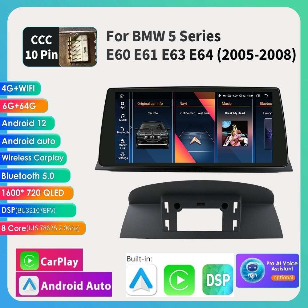 10.33" Android 12 Car Stereo CarPlay WiFi GPS 6+64G For BMW 5 Series E60 E61 CCC