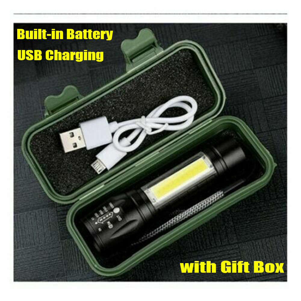 Mini USB LED Rechargeable Flashlight compact in box with 3 modes [ BOX + USB CABLE included]