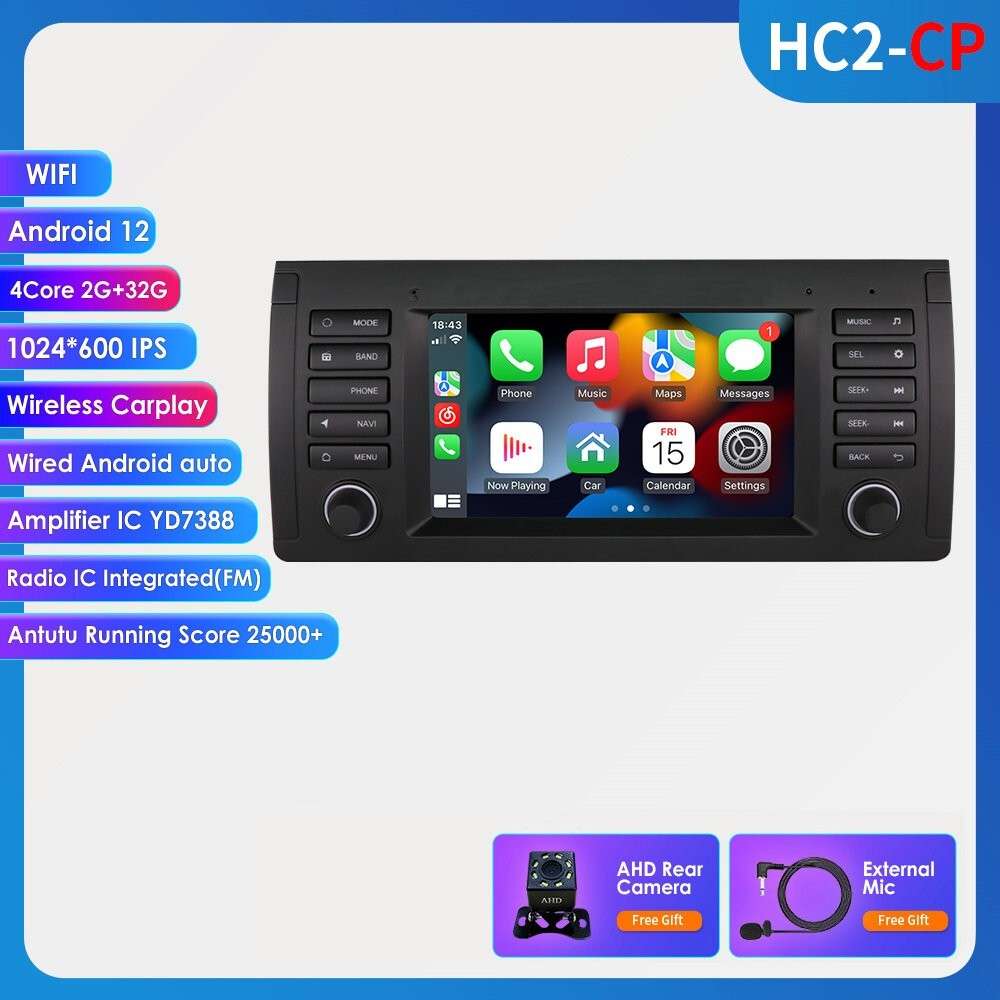 For BMW 5 Series E39 X5 E53 Android 12 CarPlay Car Radio Stereo WiFi GPS 2+32GB