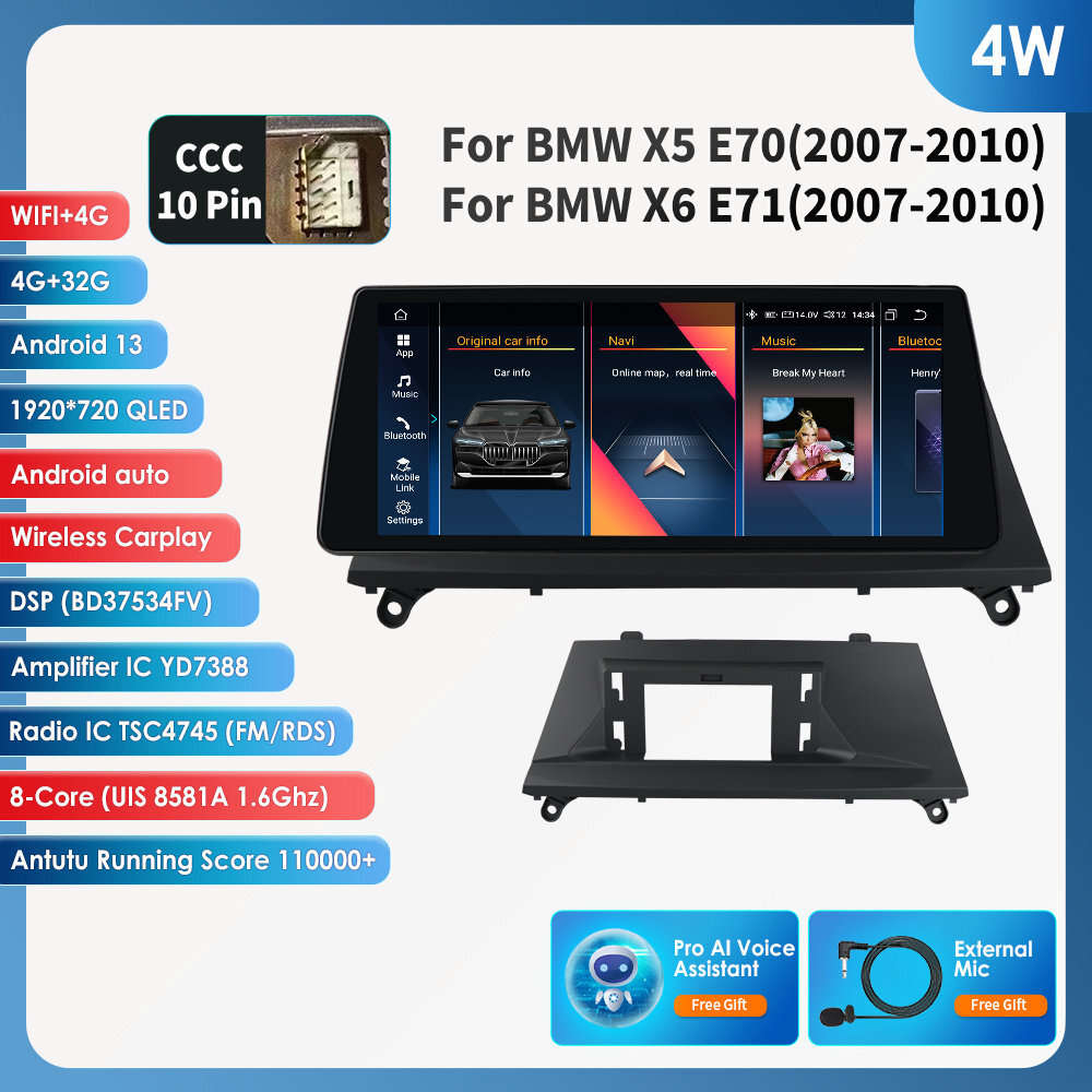 8Core Android 13 Carplay Radio GPS Navi BT 10.25"For BMW X5 X6 E70 CCC 2007-2010