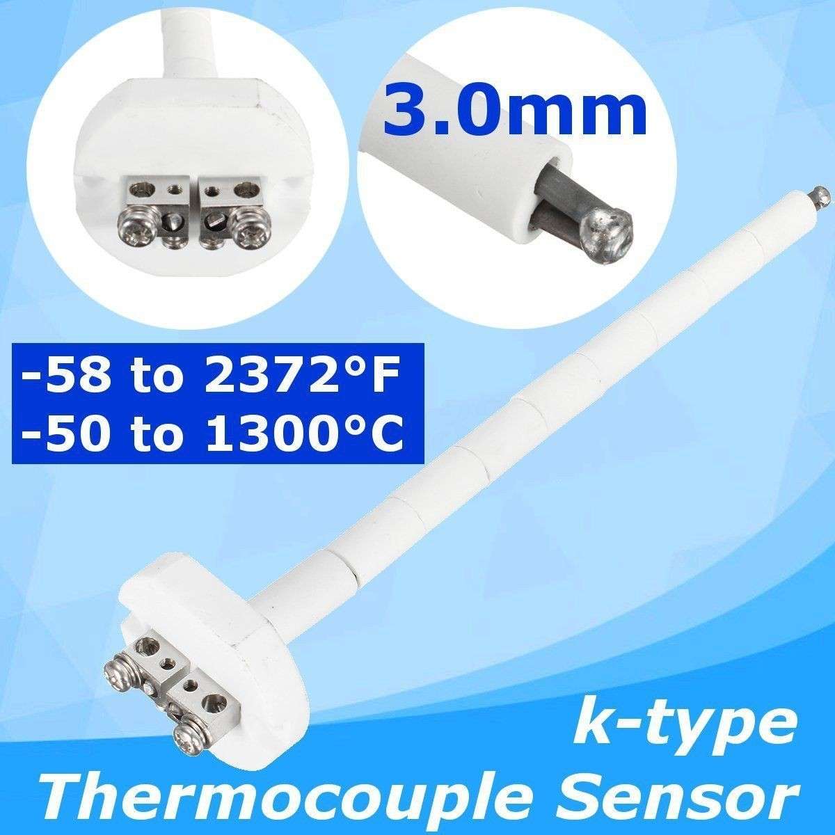 K Type Thermocouple High Temperature 8.5 Inch Probe Sensor 1300 3mm Kiln Oven
