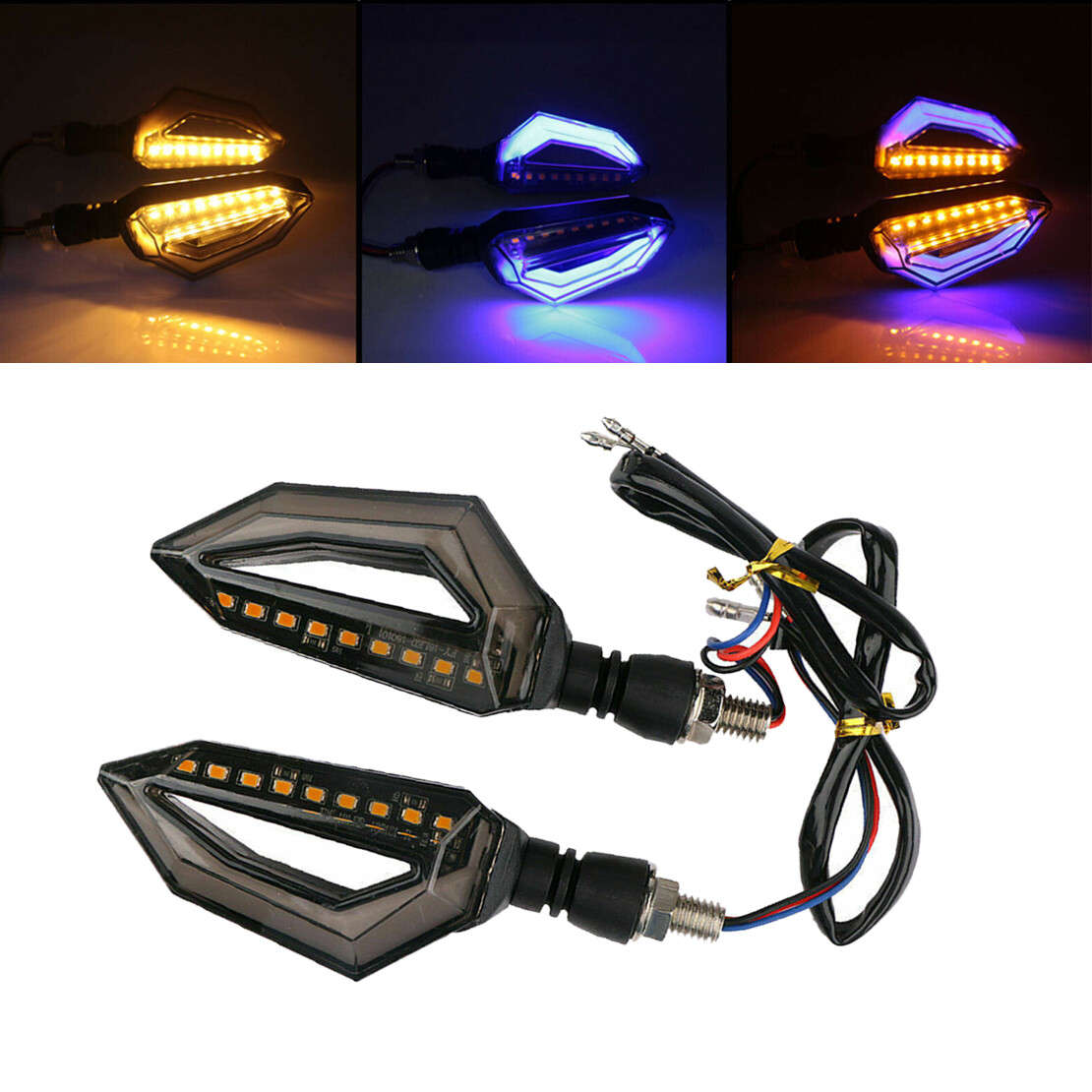2 x Motorcycle Flasher LED Turn Signal Lights Amber Blue Blinker DRL Universal