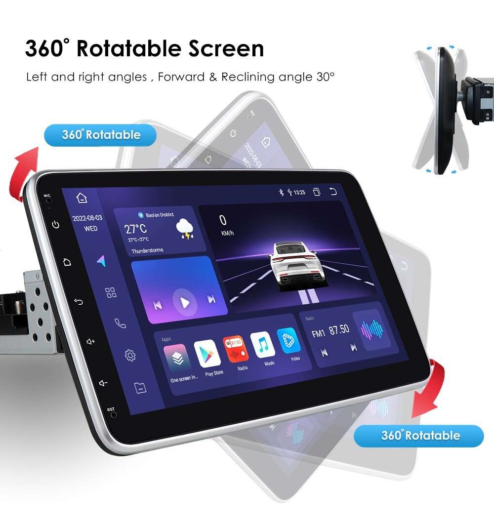 4+64GB 10.1" Rotatable Android 12 Carplay Single DIN Car Stereo Radio GPS DSP AI