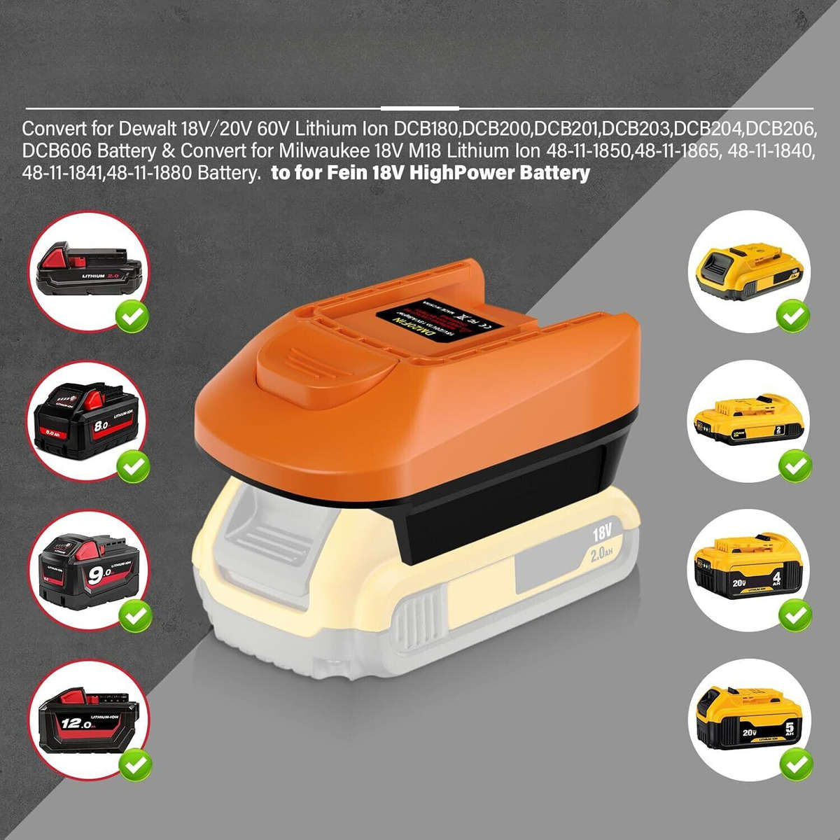Adapter for Fein 18V Tools for Dewalt 20V Battery to for Fein 18V Cordless Tool