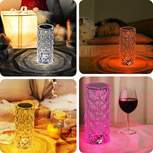RGB Crystal Table Lamp with Remote16 Colors &4 Modes Rose Diamond Touch Contr...