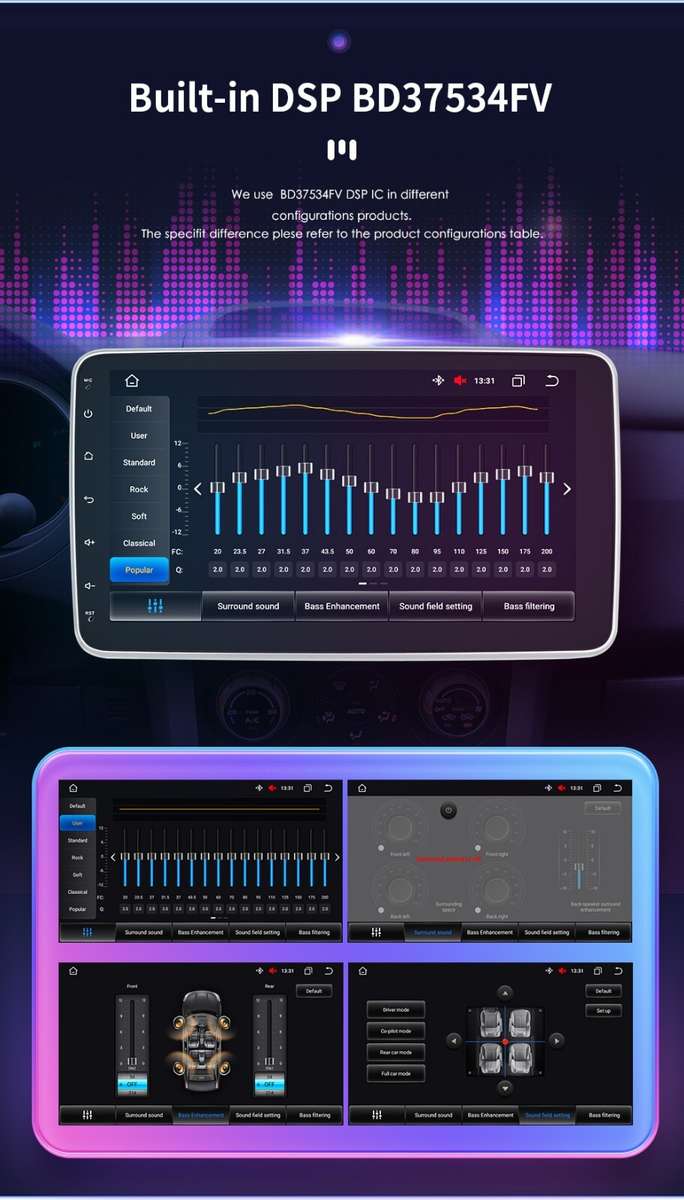 4+64GB 10.1" Rotatable Android 12 Carplay Single DIN Car Stereo Radio GPS DSP AI