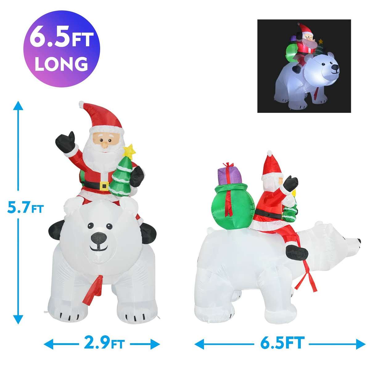 7 ft Light Up Animation Polar Bear & Santa LED Christmas Inflatable Decoration