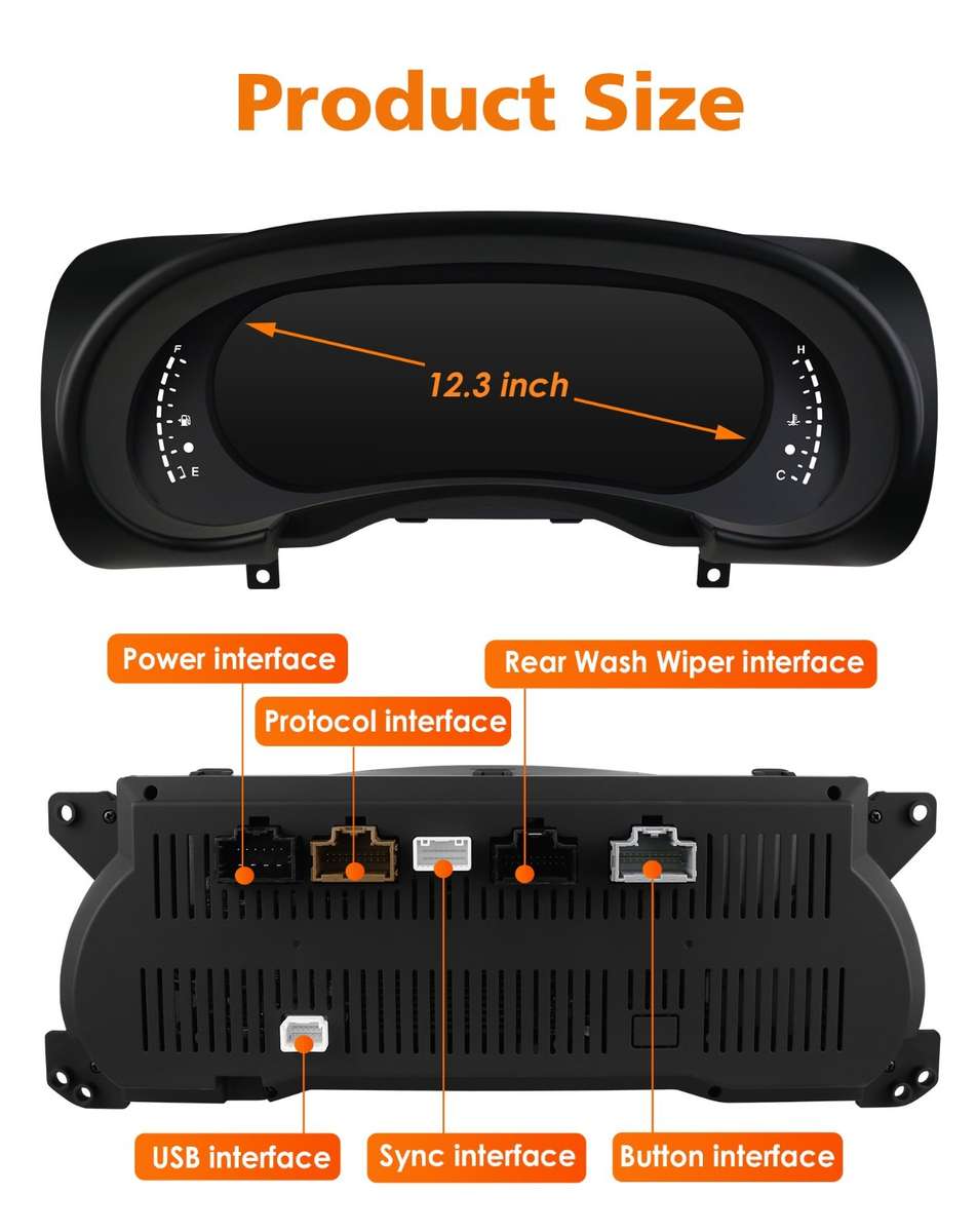 12.3" For Jeep Wrangler 2007-2010 Car LCD Digital Cluster Dashboard Speedometer