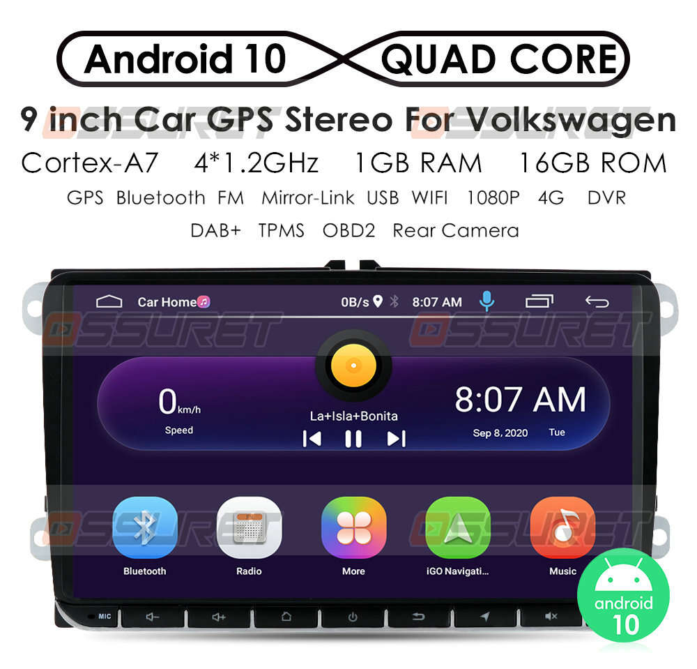 9" Android10 GPS Car Stereo Radio For VW Golf MK5 6 Skoda 4Core Head Unit BT SWC