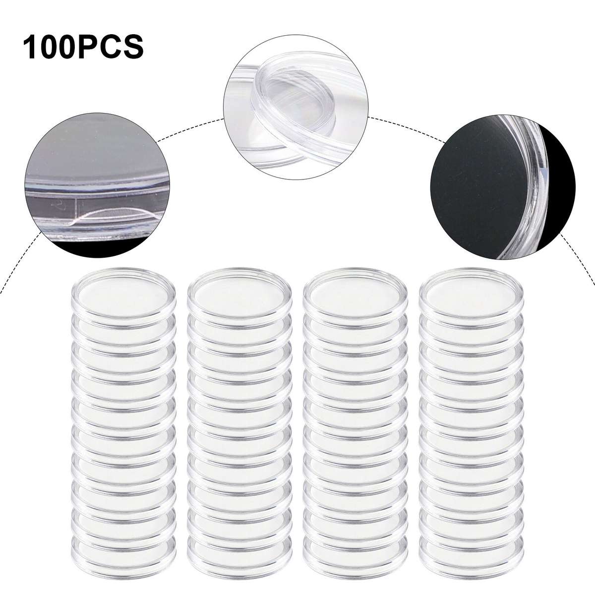 100PCS/Set 32mm Clear Round Case Coin Storage Capsules Holder Plastic Box