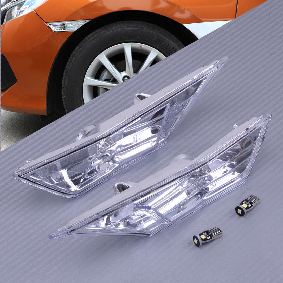 Pair Clear Lens Side Marker Light Lamp With T10 LED Bulb Fit For Honda Civic