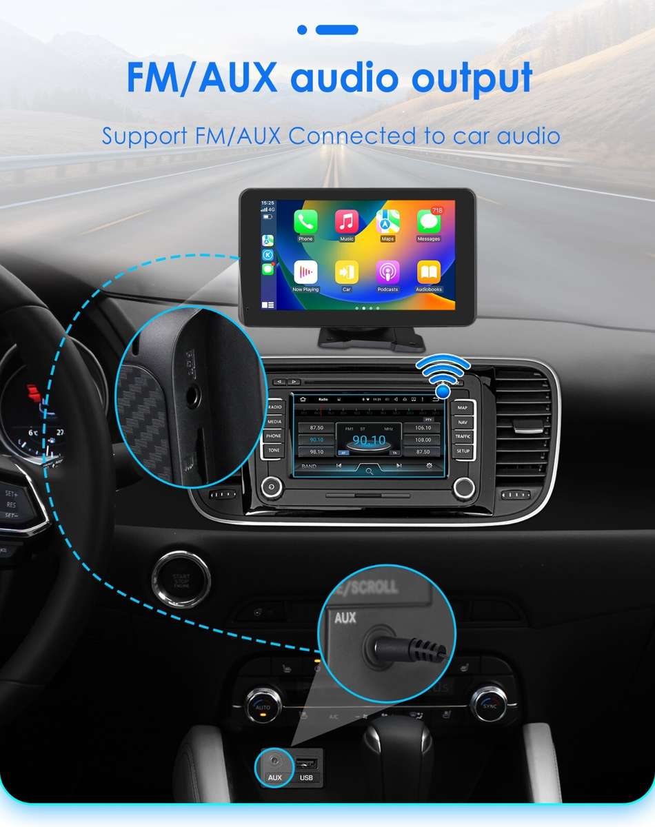 7" Adjustable Screen Android Auto Carplay Car Stereo GPS Multimedia Player AUX