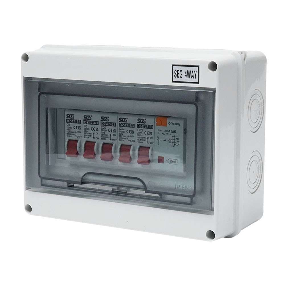 4 Way Garage Shed Camper Van Caravan Consumer Unit Fuse Box With RCD And 4 X MCB