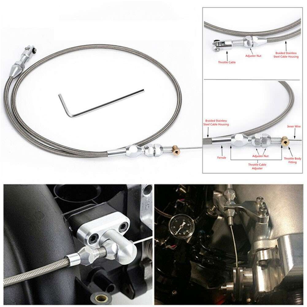 Replacement Throttle Cable Kit Gas Cable Braided Throttle Fit Most Gas Pedals