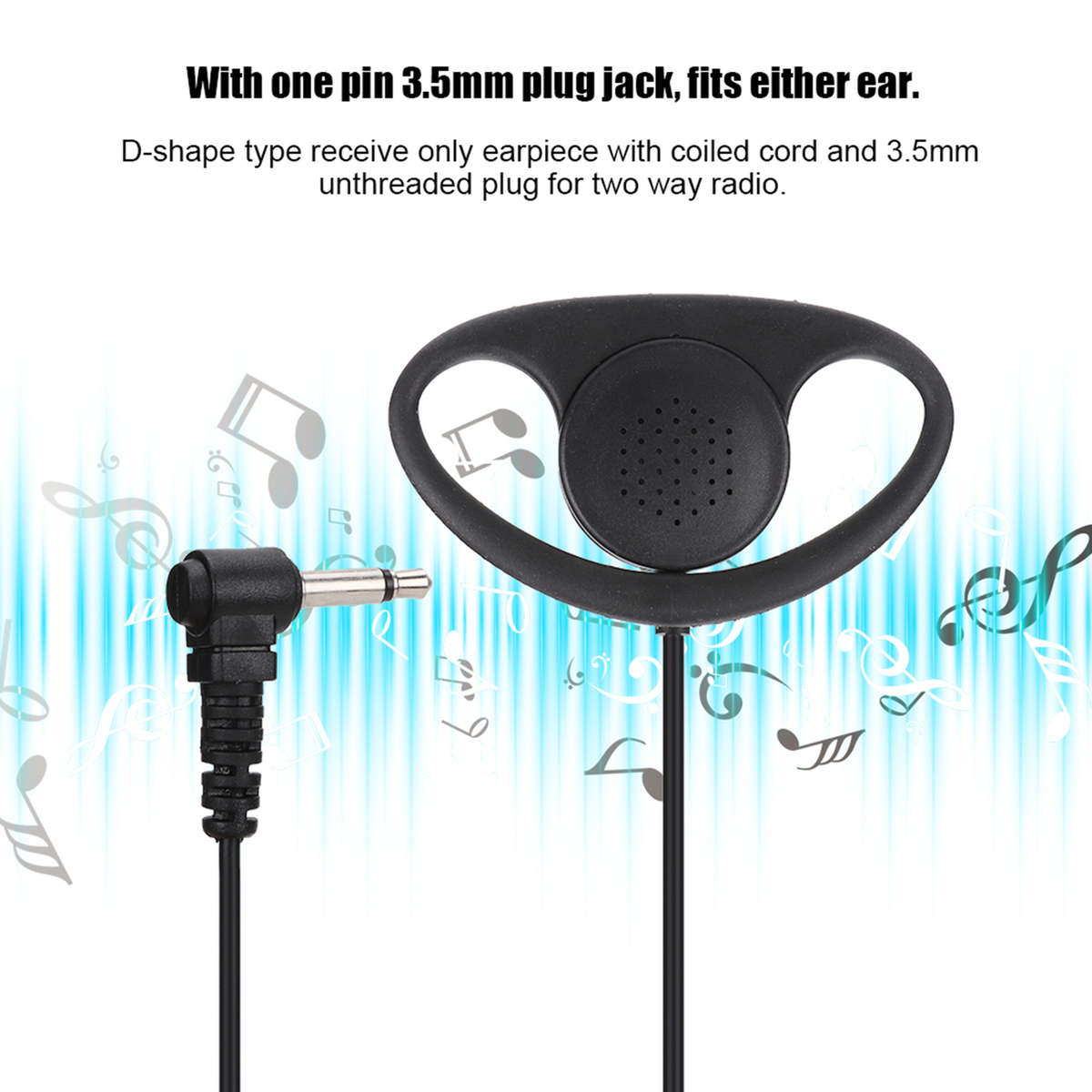 5x 3.5mm Jack D Shape Earpiece Headset For Two Way Radios Walkie Talkie New