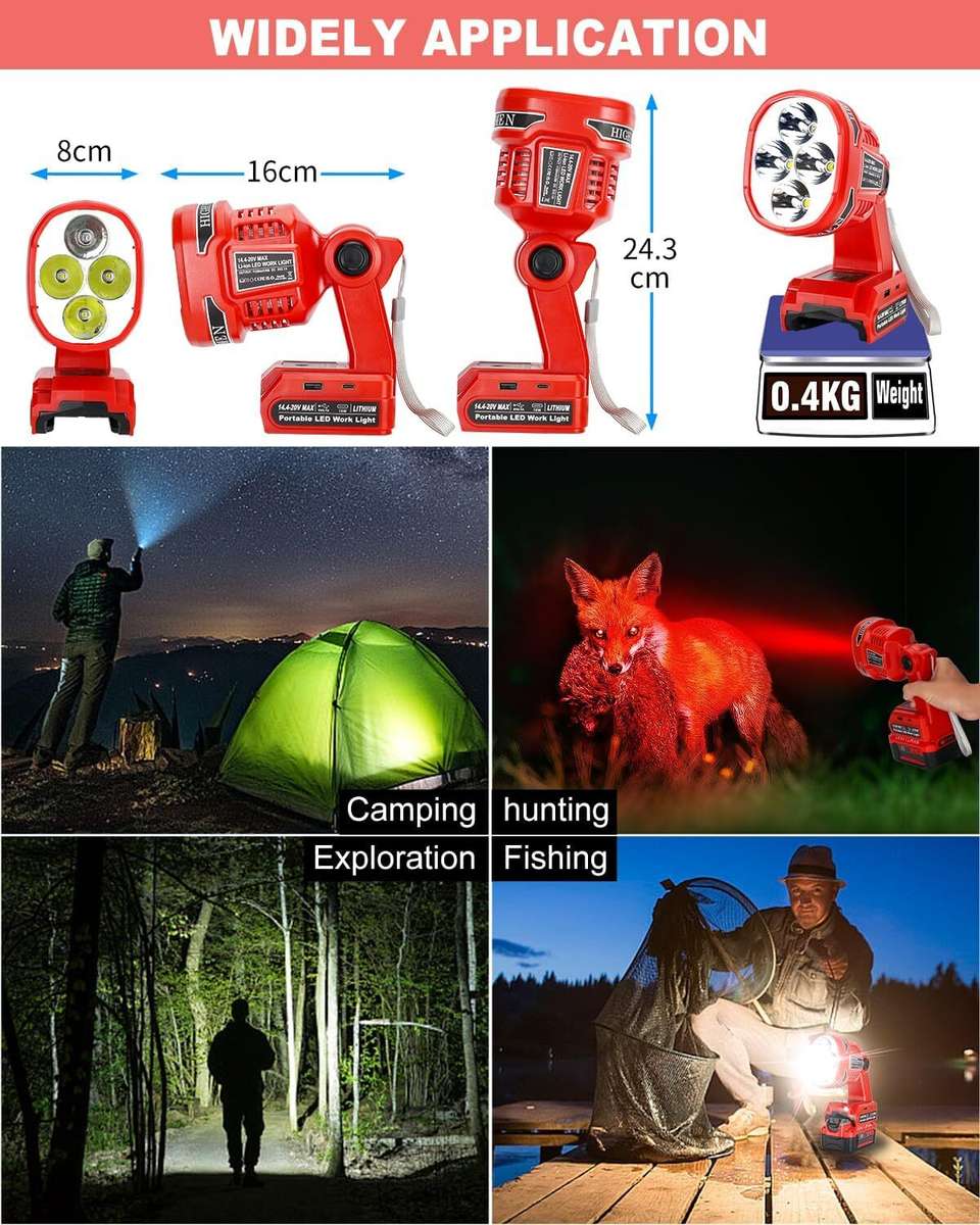 Cordless LED Flashlight for Craftsman V20 Battery 22W LED Work Light with USB